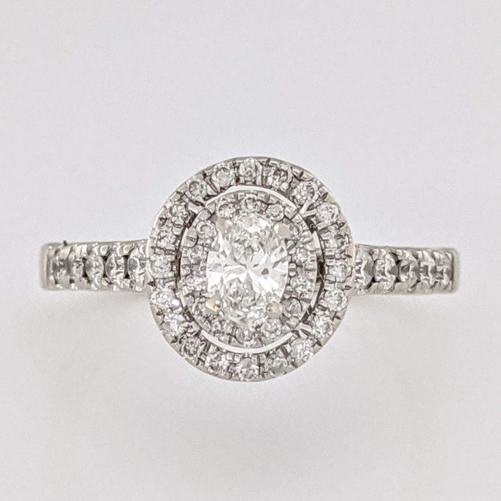 14K WHITE .60 CARAT TOTAL WEIGHT SI1 I DIAMOND OVAL (1) ROUND (46) ESTATE HALAO RING 3.2 GRAMS