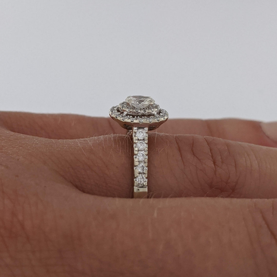 14K WHITE .60 CARAT TOTAL WEIGHT SI1 I DIAMOND OVAL (1) ROUND (46) ESTATE HALAO RING 3.2 GRAMS