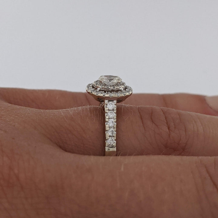 14K WHITE .60 CARAT TOTAL WEIGHT SI1 I DIAMOND OVAL (1) ROUND (46) ESTATE HALAO RING 3.2 GRAMS