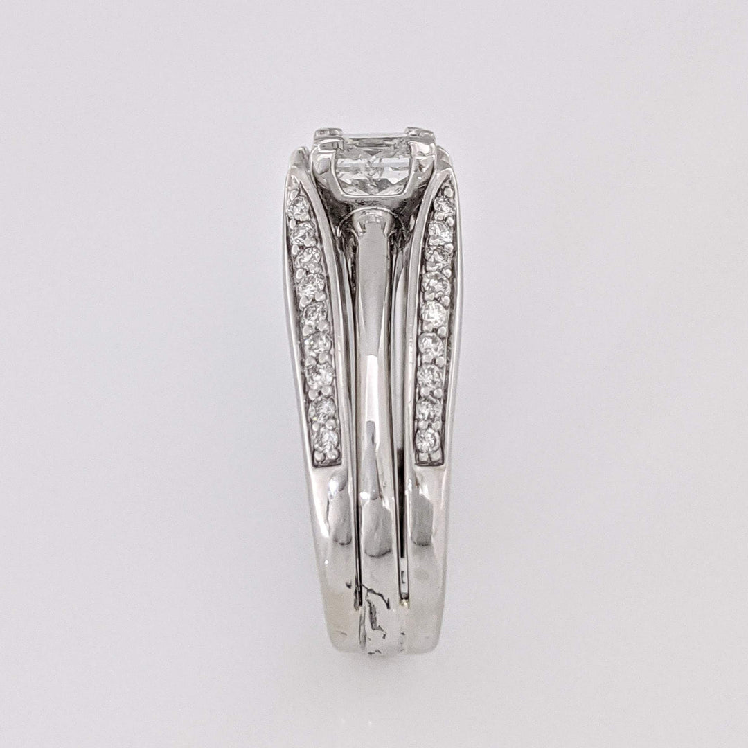 14K WHITE 1.22 CARAT TOTAL WEIGHT I1 H DIAMOND PRINCESS CUT WITH (44) ROUND ESTATE RING/JACKET SET 6.3 GRAMS