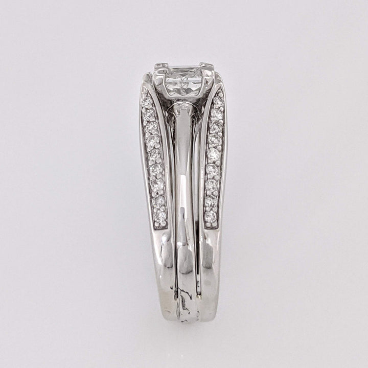 14K WHITE 1.22 CARAT TOTAL WEIGHT I1 H DIAMOND PRINCESS CUT WITH (44) ROUND ESTATE RING/JACKET SET 6.3 GRAMS
