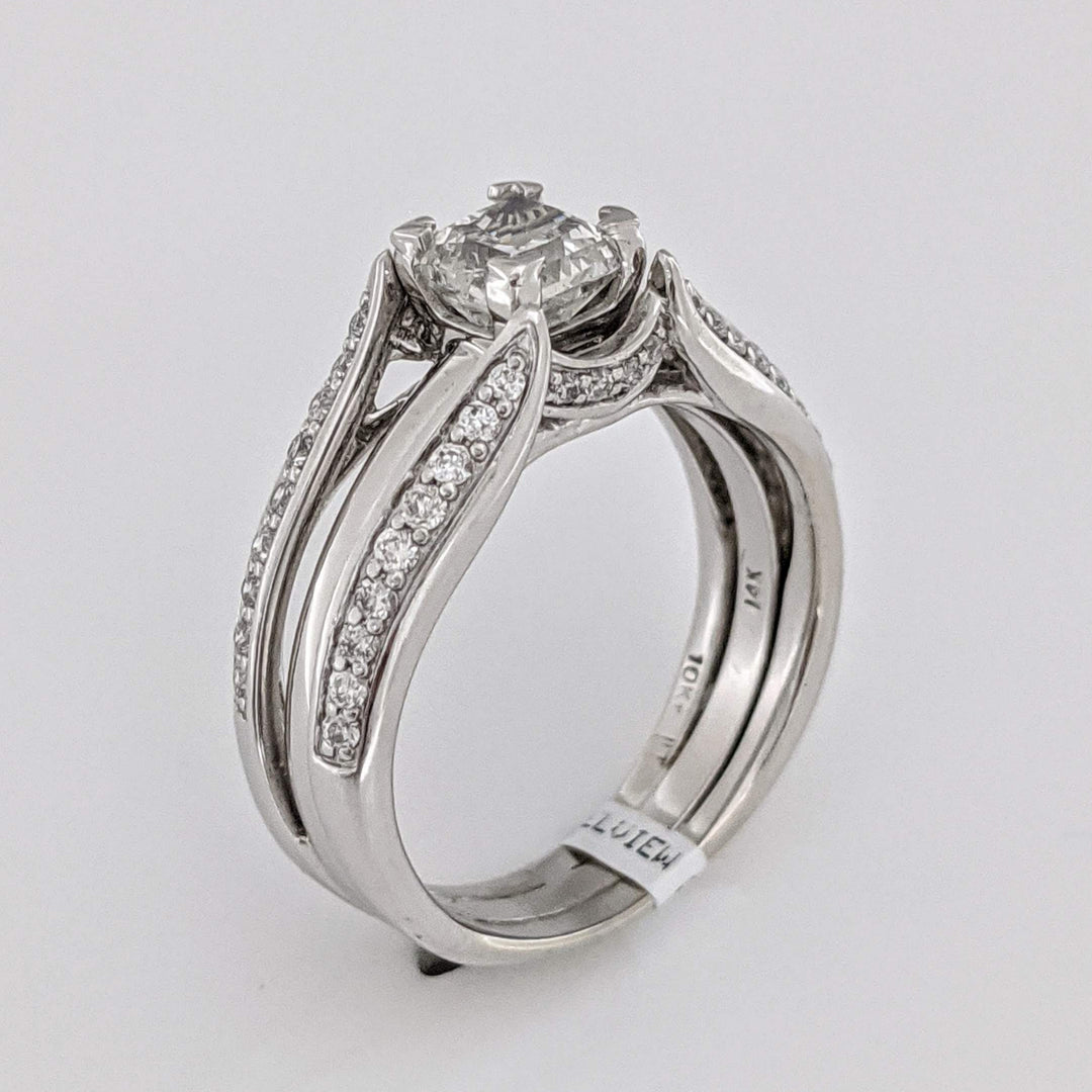 14K WHITE 1.22 CARAT TOTAL WEIGHT I1 H DIAMOND PRINCESS CUT WITH (44) ROUND ESTATE RING/JACKET SET 6.3 GRAMS