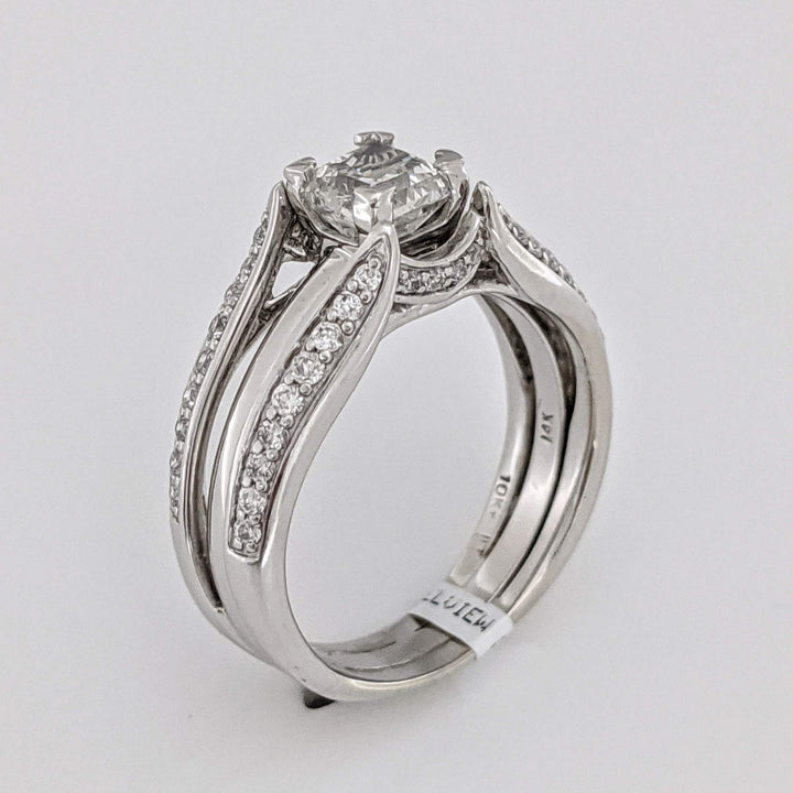14K WHITE 1.22 CARAT TOTAL WEIGHT I1 H DIAMOND PRINCESS CUT WITH (44) ROUND ESTATE RING/JACKET SET 6.3 GRAMS