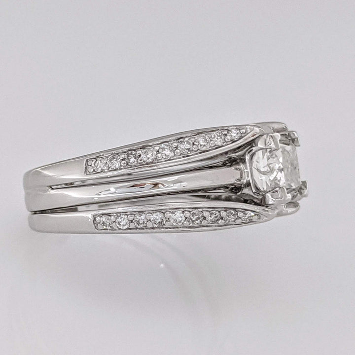 14K WHITE 1.22 CARAT TOTAL WEIGHT I1 H DIAMOND PRINCESS CUT WITH (44) ROUND ESTATE RING/JACKET SET 6.3 GRAMS