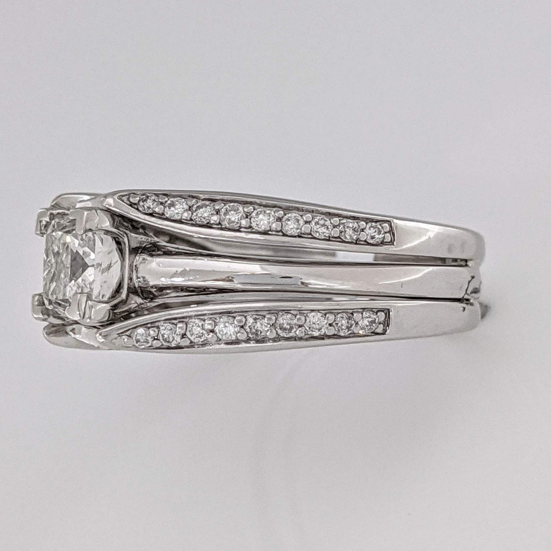 14K WHITE 1.22 CARAT TOTAL WEIGHT I1 H DIAMOND PRINCESS CUT WITH (44) ROUND ESTATE RING/JACKET SET 6.3 GRAMS