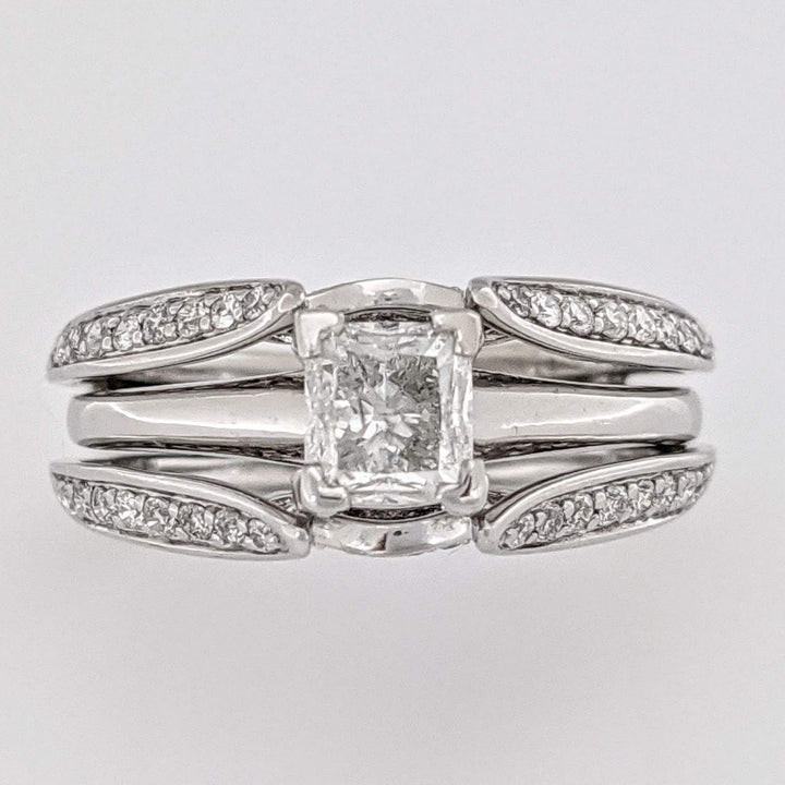 14K WHITE 1.22 CARAT TOTAL WEIGHT I1 H DIAMOND PRINCESS CUT WITH (44) ROUND ESTATE RING/JACKET SET 6.3 GRAMS