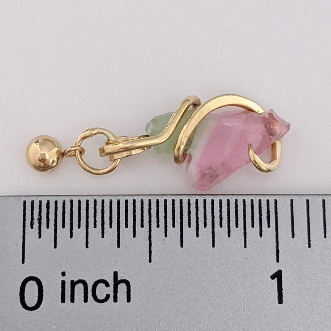 14K BI-COLORED TOURMALINE FREE FORM DANGLE ESTATE EARRINGS 2.8 GRAMS