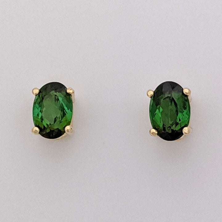 14K GREEN TOURMALINE OVAL 4X6 ESTATE STUD EARRINGS 1.0 GRAM