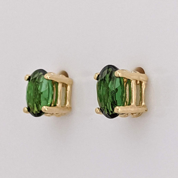 14K GREEN TOURMALINE OVAL 4X6 ESTATE STUD EARRINGS 1.0 GRAM