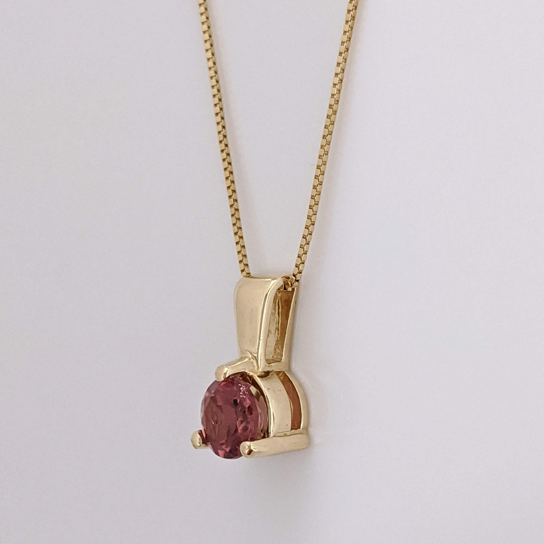 14K PINK TOURMALINE ROUND 5MM ESTATE PENDANT & CHAIN 2.2 GRAMS