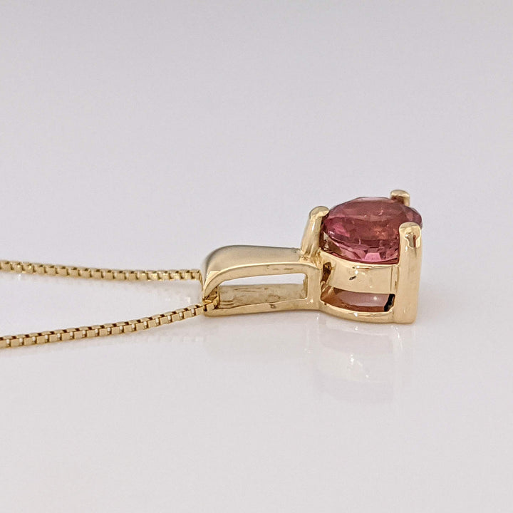 14K PINK TOURMALINE ROUND 5MM ESTATE PENDANT & CHAIN 2.2 GRAMS