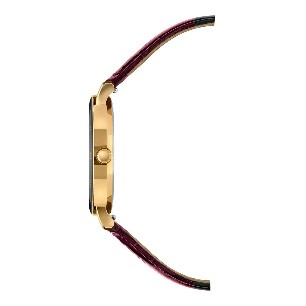 ROMA, Roman Numerals Gold Plated Swiss Quartz Watch, 15mm Band - Black/Burgundy Dial