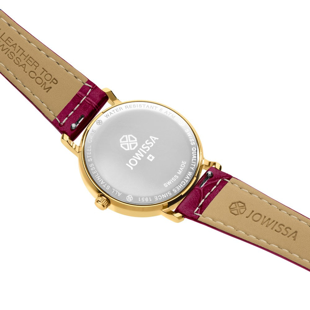 ROMA, Roman Numerals Gold Plated Swiss Quartz Watch, 15mm Band - Black/Burgundy Dial