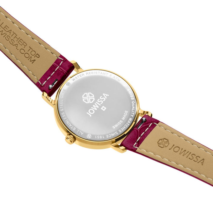 ROMA, Roman Numerals Gold Plated Swiss Quartz Watch, 15mm Band - Black/Burgundy Dial