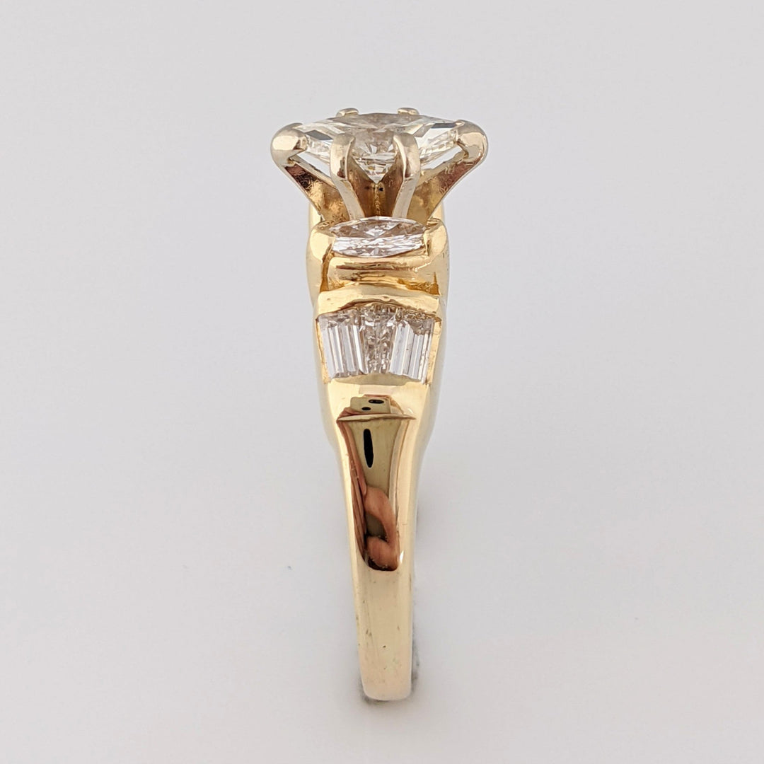 14k 1.20 CARAT TOTAL WEIGHT SI1 H DIAMOND MARQUISE (3) BAGUETTES (6) ESTATE RING 3.8 GRAMS