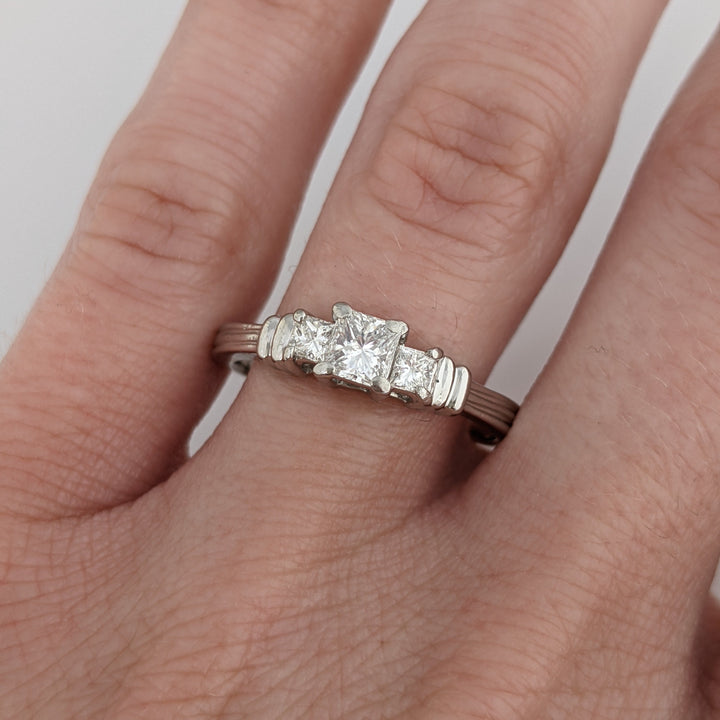 PLATINUM .58 CARAT TOTAL WEIGHT VS1 G DIAMOND PRINCESS CUT (3) ESTATE RING 5.2 GRAMS