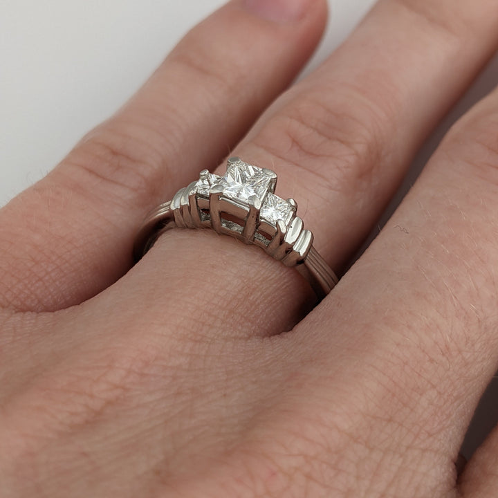 PLATINUM .58 CARAT TOTAL WEIGHT VS1 G DIAMOND PRINCESS CUT (3) ESTATE RING 5.2 GRAMS