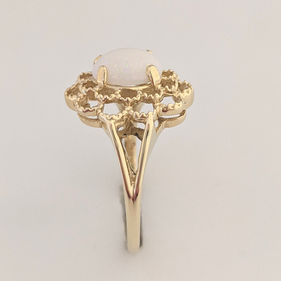 14K OPAL OVAL 6X8 CABOCHON OPEN TOP ESTATE RING 2.9 GRAMS