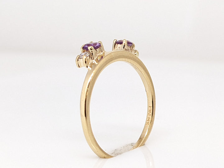 14K AMETHYST ROUND 3MM (2) WITH TWO DIAMONDS ESTATE 1.7 GRAMS