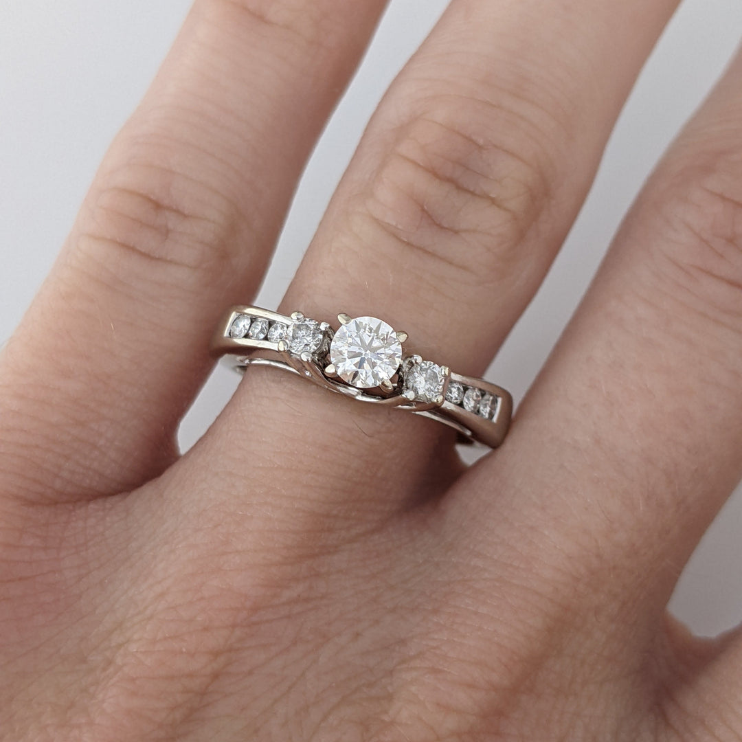 14K WHITE .53 CARAT TOTAL WEIGHT I1 G DIAMOND ROUND (9) ESTATE RING AND WRAP SET 4.0 GRAMS