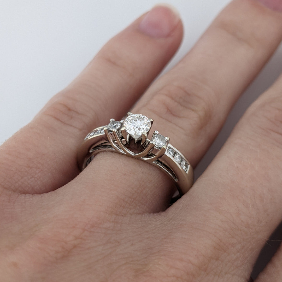 14K WHITE .53 CARAT TOTAL WEIGHT I1 G DIAMOND ROUND (9) ESTATE RING AND WRAP SET 4.0 GRAMS