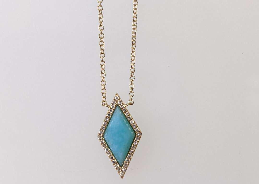 14K TURQUOISE TRIANGLE WITH MELEE FRAME 2.2 GRAMS