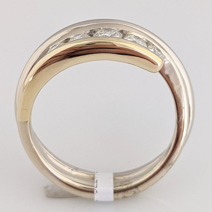 14K TWO-TONE .56 CARAT TOTAL WEIGHT I1 I DIAMOND ROUND (5) BYPASS ESTATE BAND 5.8 GRAMS