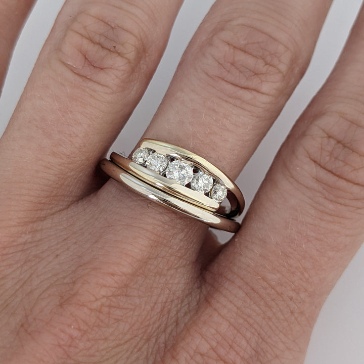 14K TWO-TONE .56 CARAT TOTAL WEIGHT I1 I DIAMOND ROUND (5) BYPASS ESTATE BAND 5.8 GRAMS