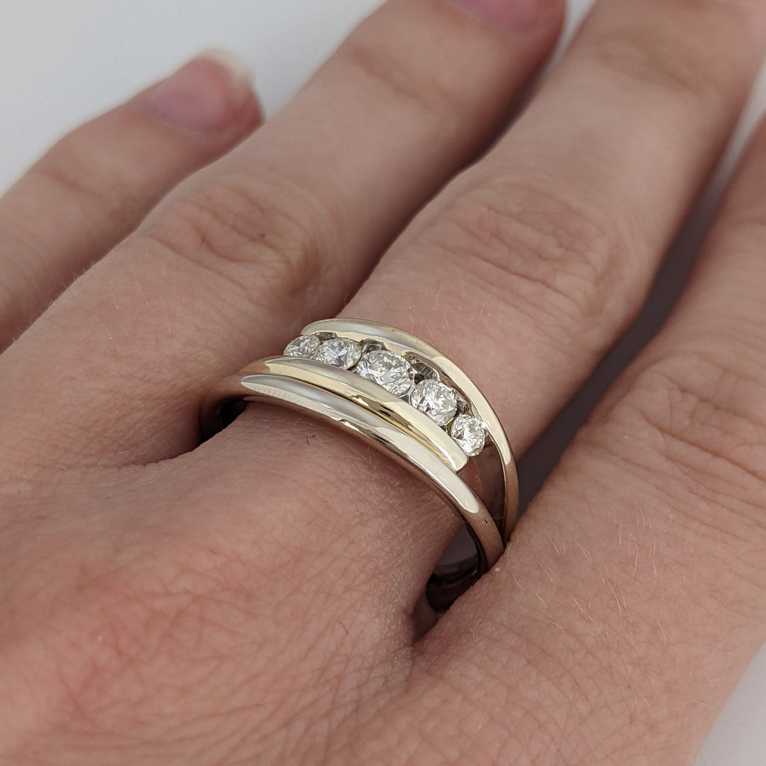 14K TWO-TONE .56 CARAT TOTAL WEIGHT I1 I DIAMOND ROUND (5) BYPASS ESTATE BAND 5.8 GRAMS