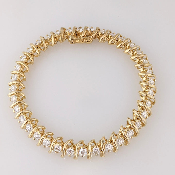 14K 5.75 CARAT TOTAL WEIGHT SI1-SI2 H-I DIAMOND ROUND (36) ESTATE BRACELET 21.7 GRAMS