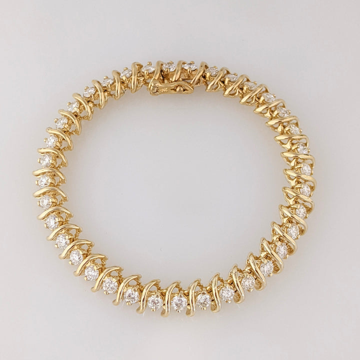14K 5.75 CARAT TOTAL WEIGHT SI1-SI2 H-I DIAMOND ROUND (36) ESTATE BRACELET 21.7 GRAMS