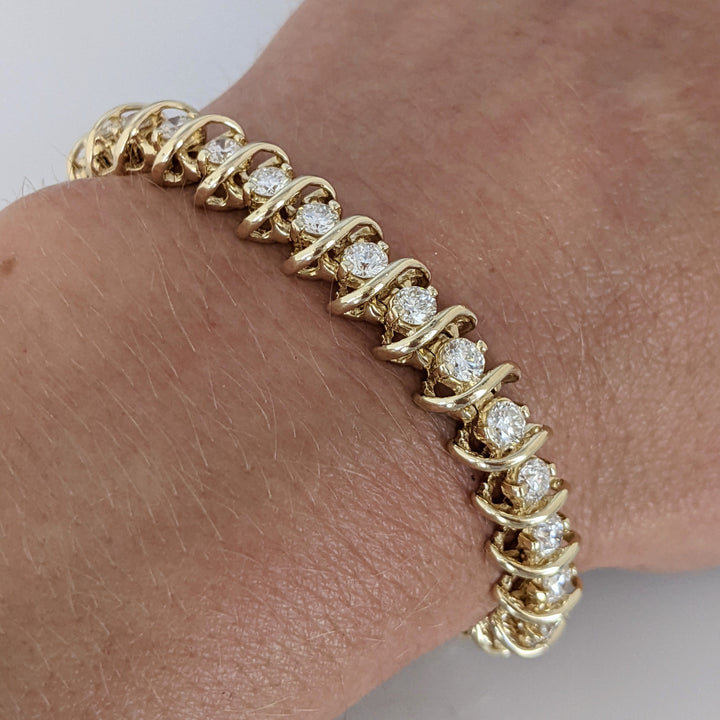 14K 5.75 CARAT TOTAL WEIGHT SI1-SI2 H-I DIAMOND ROUND (36) ESTATE BRACELET 21.7 GRAMS