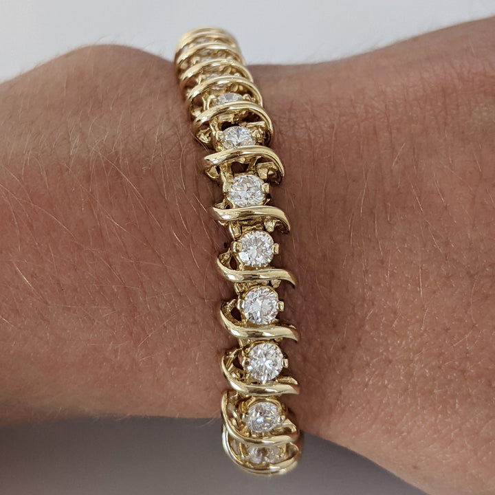 14K 5.75 CARAT TOTAL WEIGHT SI1-SI2 H-I DIAMOND ROUND (36) ESTATE BRACELET 21.7 GRAMS