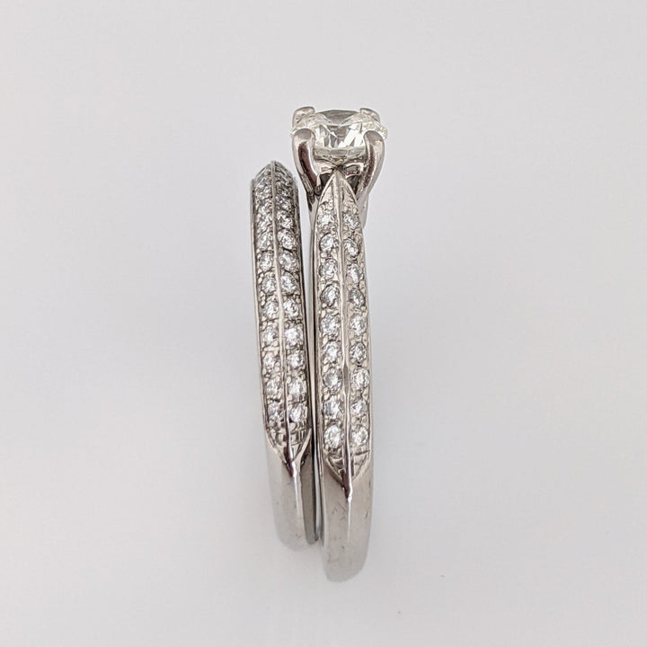 PALLADIUM .83 CARAT TOTAL WEIGHT I1 H DIAMOND ROUND (81) ESTATE RING/BAND SET 5.9 GRAMS