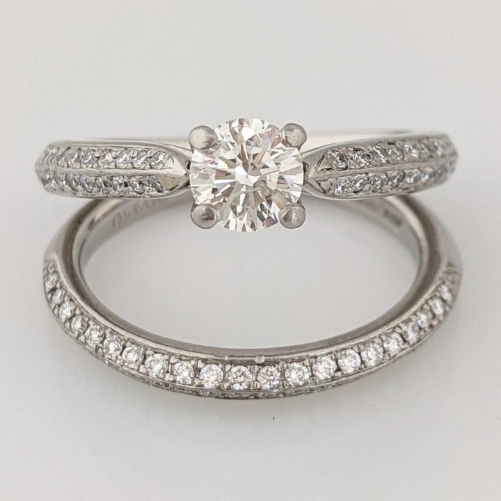 PALLADIUM .83 CARAT TOTAL WEIGHT I1 H DIAMOND ROUND (81) ESTATE RING/BAND SET 5.9 GRAMS