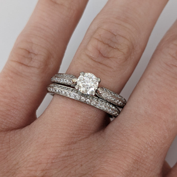 PALLADIUM .83 CARAT TOTAL WEIGHT I1 H DIAMOND ROUND (81) ESTATE RING/BAND SET 5.9 GRAMS