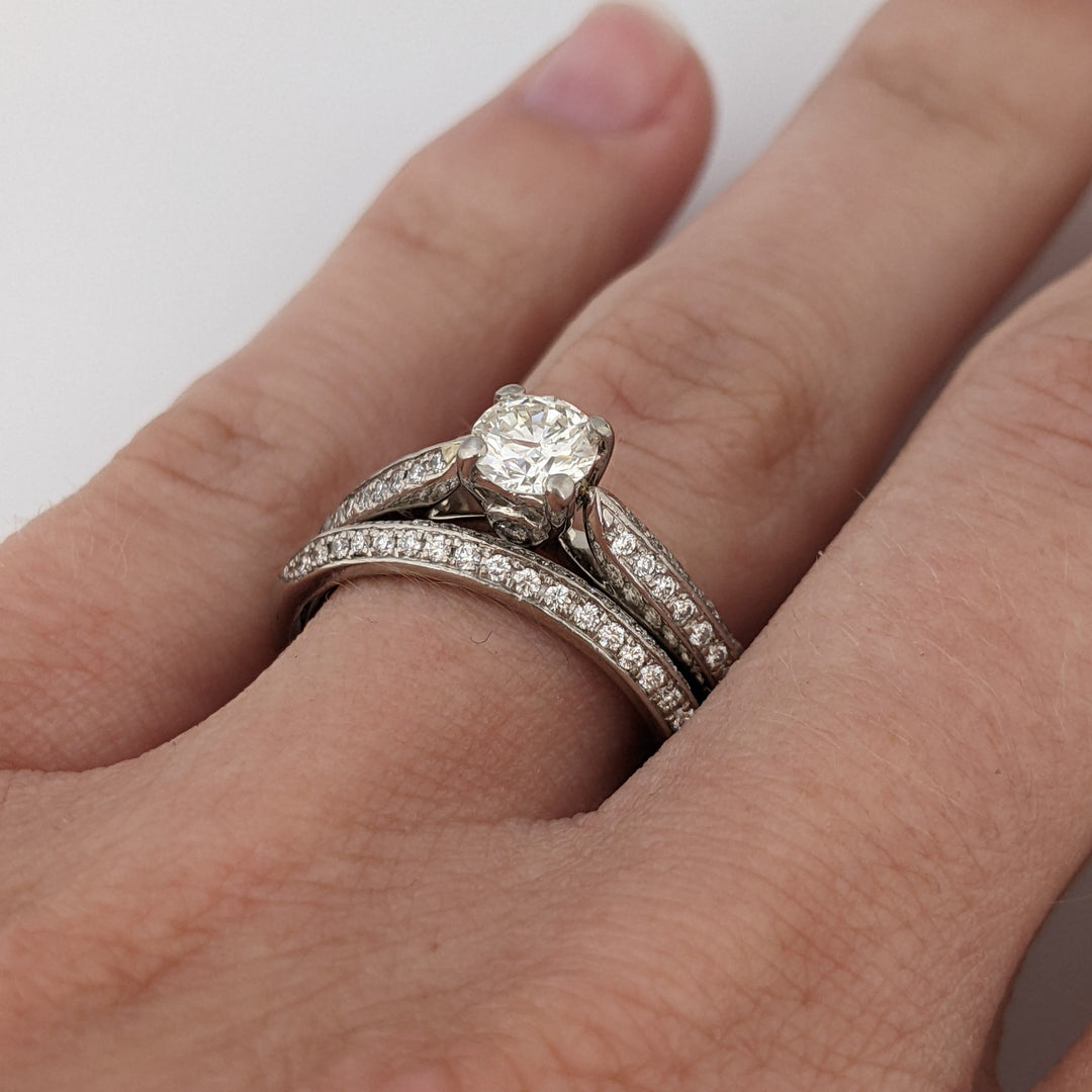 PALLADIUM .83 CARAT TOTAL WEIGHT I1 H DIAMOND ROUND (81) ESTATE RING/BAND SET 5.9 GRAMS