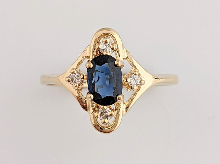 14K SAPPHIRE OVAL 4X6 WITH (4) MELEE ESTATE RING 2.4 GRAMS