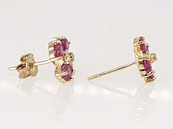 14K RUBY HEART (8) 3MM WITH MELEE ESTATE EARRINGS 1.6 GRAMS