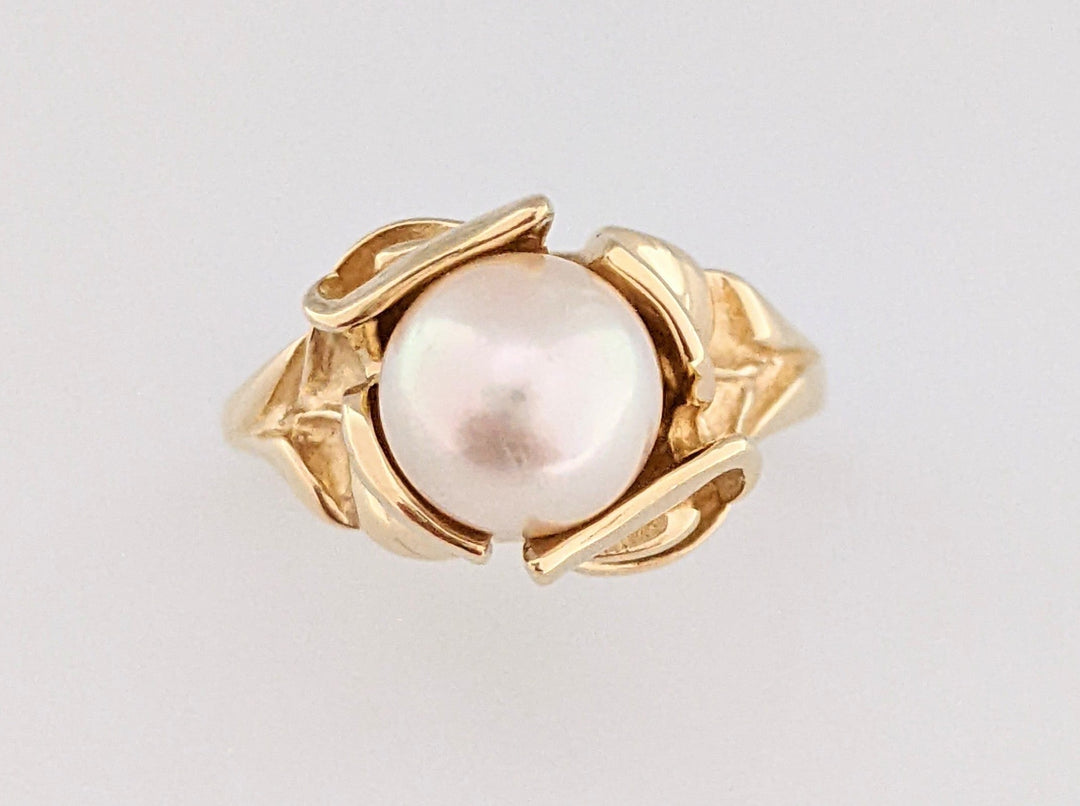 14K PEARL ROUND 7.5MM FREE FORM ESTATE RING 4.9 GRAMS