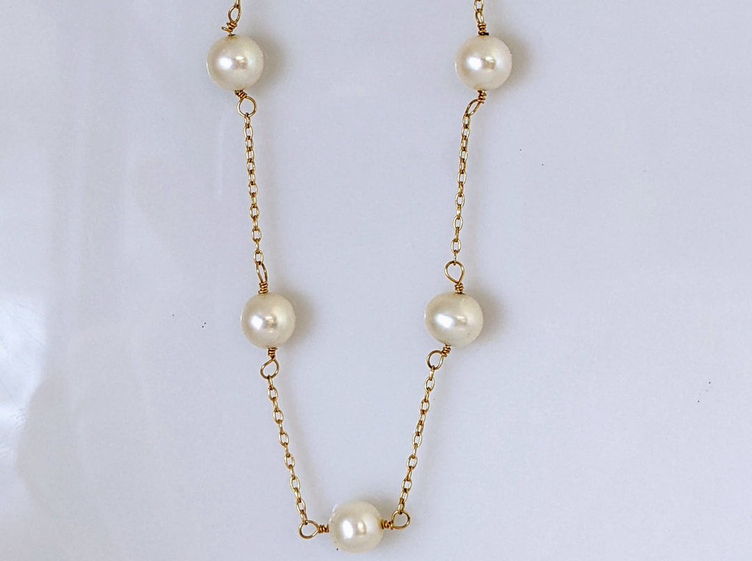 14K PEARL ROUND 6.5MM (11) TIN CUP ESTATE NECKLACE 5.9 GRAMS