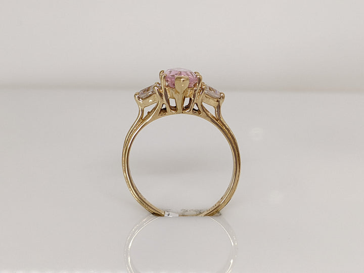 10K PINK ICE MARQUISE 6X12 WITH TWO TRILLION CUT CUBIC ZIRCONIA 3.1 GRAMS