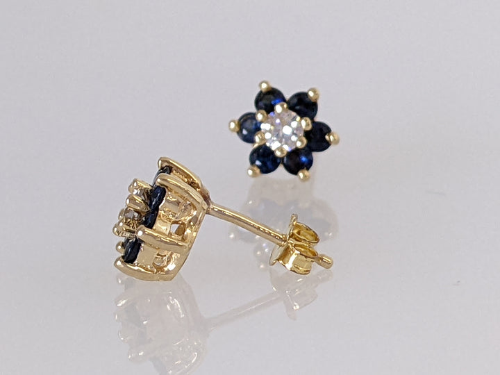 14K SAPPHIRE ROUND (12) WITH .20 DIAMOND TOTAL WEIGHT ESTATE EARRINGS 1.9 GRAMS