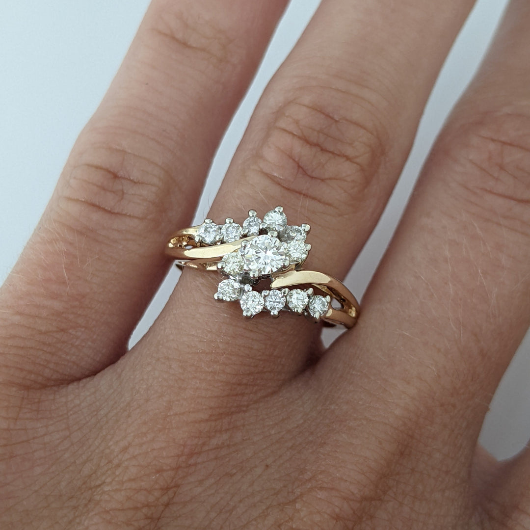 14K .50 CARAT TOTAL WEIGHT I1 H DIAMOND ROUND (13) BYPASS ESTATE RING 3.9 GRAMS