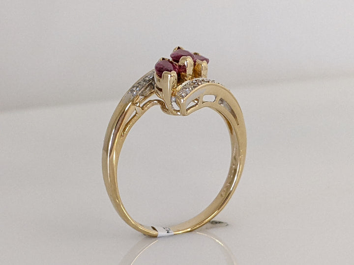 14K RUBY MARQUISE (3) 3X6 WITH 10 MELEE BYPASS ESTATE RING 3.8 GRAMS