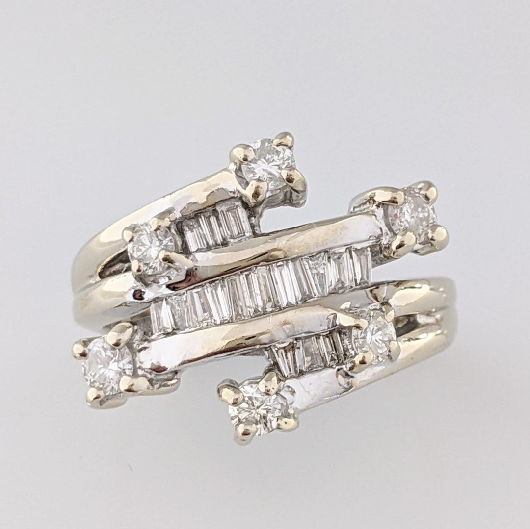 14K WHITE 1.00 CARAT TOTAL WEIGHT I1 H DIAMOND ROUND (6) BAGUETTE (18) ESTATE RING 6.6 GRAM
