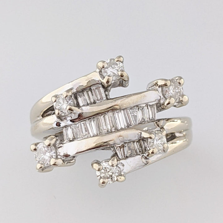 14K WHITE 1.00 CARAT TOTAL WEIGHT I1 H DIAMOND ROUND (6) BAGUETTE (18) ESTATE RING 6.6 GRAM