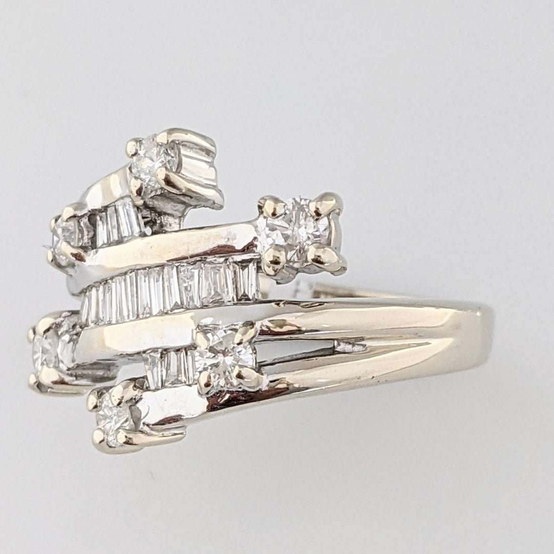 14K WHITE 1.00 CARAT TOTAL WEIGHT I1 H DIAMOND ROUND (6) BAGUETTE (18) ESTATE RING 6.6 GRAM