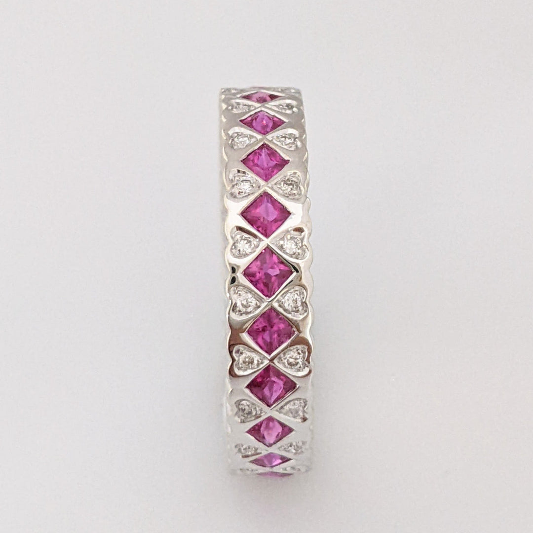 14K WHITE RUBY .99 CARAT TOTAL WEIGHT PRINCESS CUT WITH .14 CARAT TOTAL WEIGHT ESTATE BAND 3.9 GRAMS