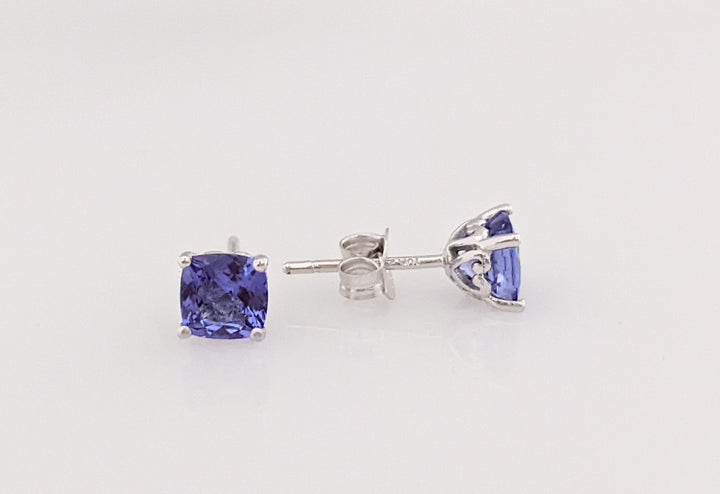 10K TANZANITE CUSHION CUT 5X5 ESTATE EARRINGS WITH BACKINGS 1.0 GRAMS